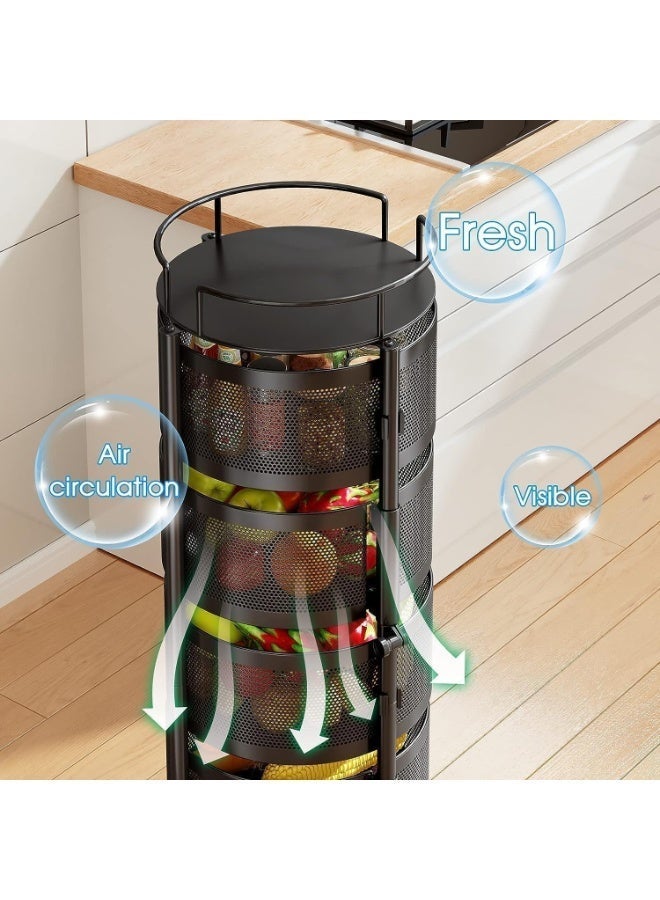 ناما عربة مطبخ 360 توربو بعجلات، منظم مطبخ وحلول تخزين للمنظمات المستديرة وإكسسوارات المطبخ، رف خضار دوار للمطبخ (أسود، 4 طبقات) - Image 4